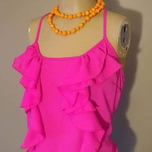 Neon Pink Charlotte Russe Cami W/ Ruffle Detail